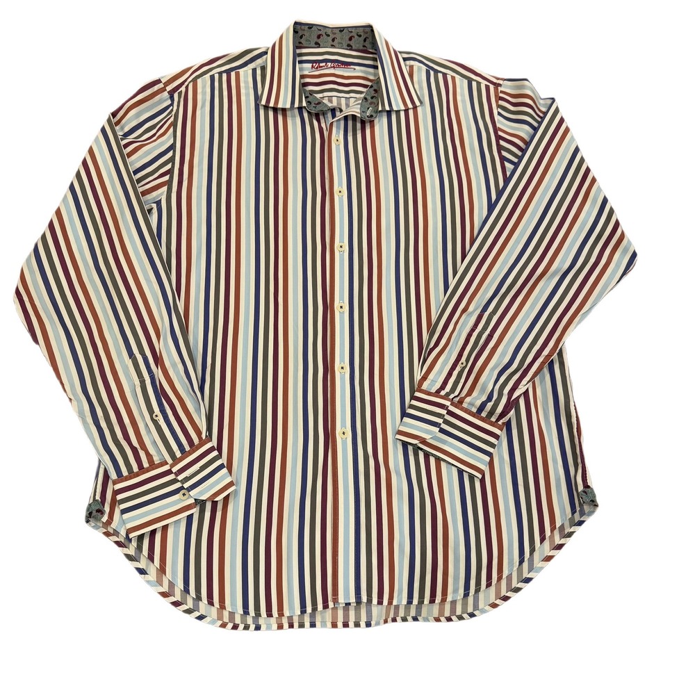 Robert Graham Men's Long Sleeve Multi Stripe Button Up Shirt XL Maximalist Bold